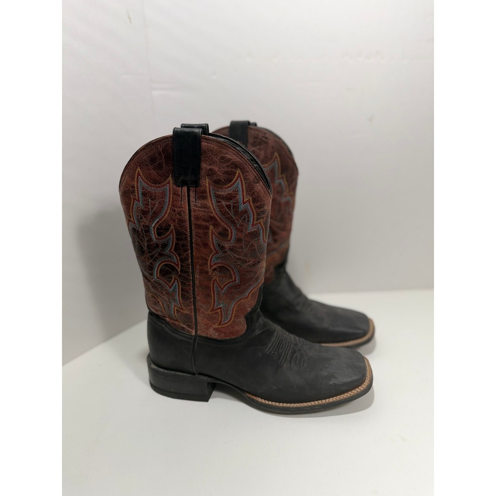 Stetson 150th Anniversary Mens Black Brown Leather Square Toe Cowboy‎ Boots 10D
